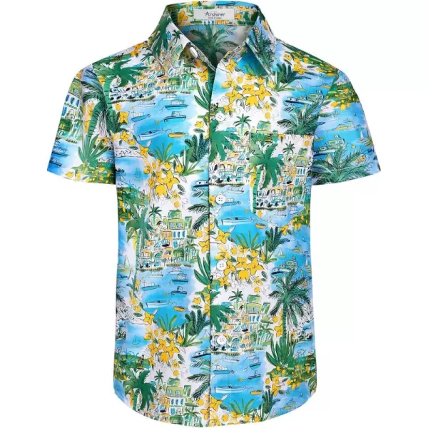 Arshiner Boy's Hawaiian Shirt Summer Tropical Button Down Shirt Short Sleeve Beach Shirt for Kids 100% Cotton Size 4-14 Years