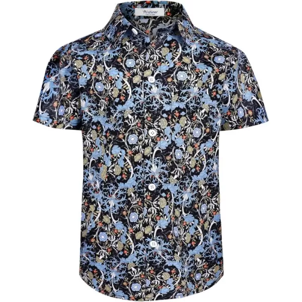 Arshiner Boy's Hawaiian Shirt Summer Tropical Button Down Shirt Short Sleeve Beach Shirt for Kids 100% Cotton Size 4-14 Years