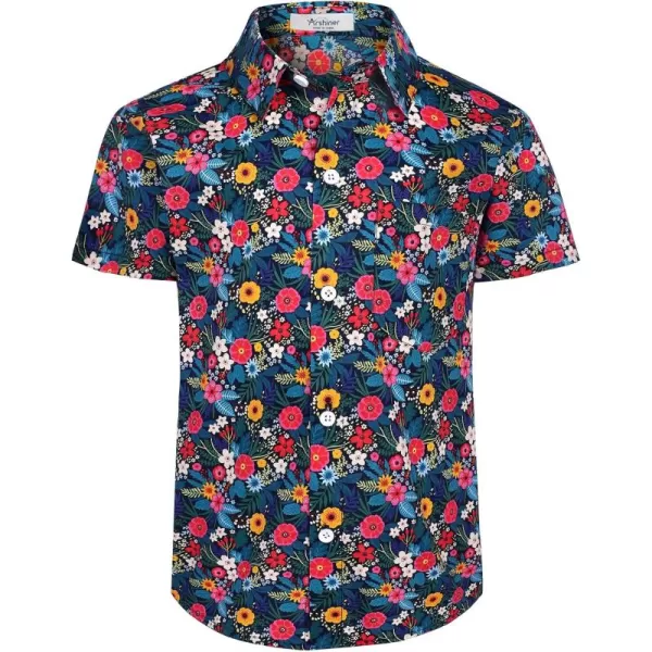 Arshiner Boy's Hawaiian Shirt Summer Tropical Button Down Shirt Short Sleeve Beach Shirt for Kids 100% Cotton Size 4-14 Years