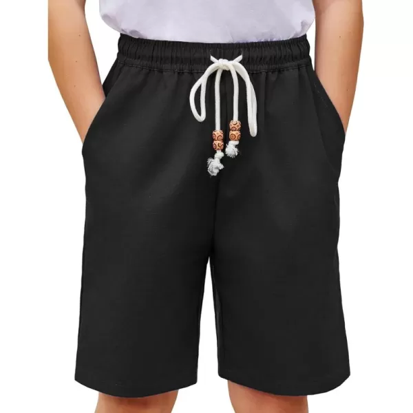 Arshiner Boys Linen Shorts Summer Beach Shorts Elastic Waist Drawstring Casual Shorts with Pockets Size 6-18