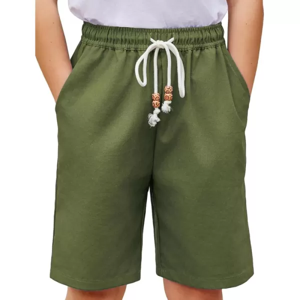 Arshiner Boys Linen Shorts Summer Beach Shorts Elastic Waist Drawstring Casual Shorts with Pockets Size 6-18