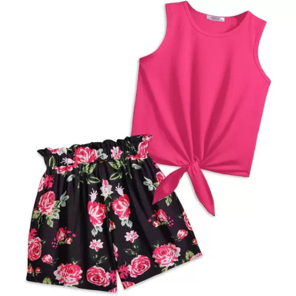 Arshiner Girl's 2 Piece Outfits Tie Knot Tank Top and Paperbag Waist Pocketed Summer Short Sets