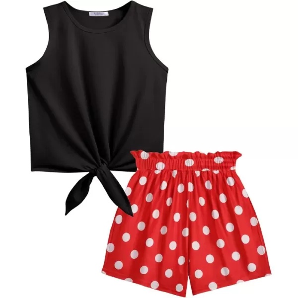 Arshiner Girl's 2 Piece Outfits Tie Knot Tank Top and Paperbag Waist Pocketed Summer Short Sets