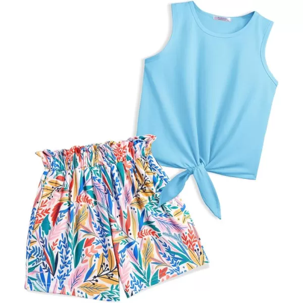 Arshiner Girl's 2 Piece Outfits Tie Knot Tank Top and Paperbag Waist Pocketed Summer Short Sets