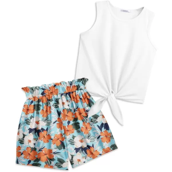 Arshiner Girl's 2 Piece Outfits Tie Knot Tank Top and Paperbag Waist Pocketed Summer Short Sets