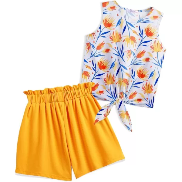 Arshiner Girl's 2 Piece Outfits Tie Knot Tank Top and Paperbag Waist Pocketed Summer Short Sets