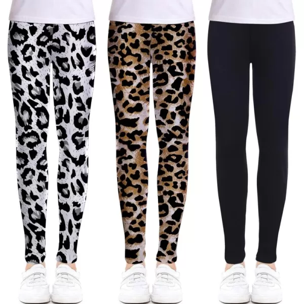 Arshiner Girl's Ankle Length Leggings 3-Pack Printing Flower Kids Classic Stretch Pants 4-14Y
