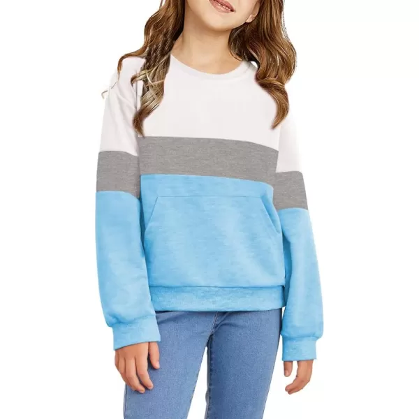 Arshiner Girls Color Block Sweatshirts Tops Kids Crewneck Long Sleeve Lightweight Pullover Hoodies