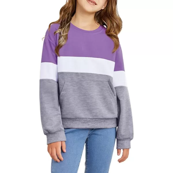 Arshiner Girls Color Block Sweatshirts Tops Kids Crewneck Long Sleeve Lightweight Pullover Hoodies