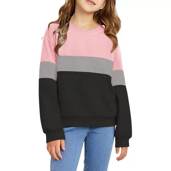 Arshiner Girls Color Block Sweatshirts Tops Kids Crewneck Long Sleeve Lightweight Pullover Hoodies