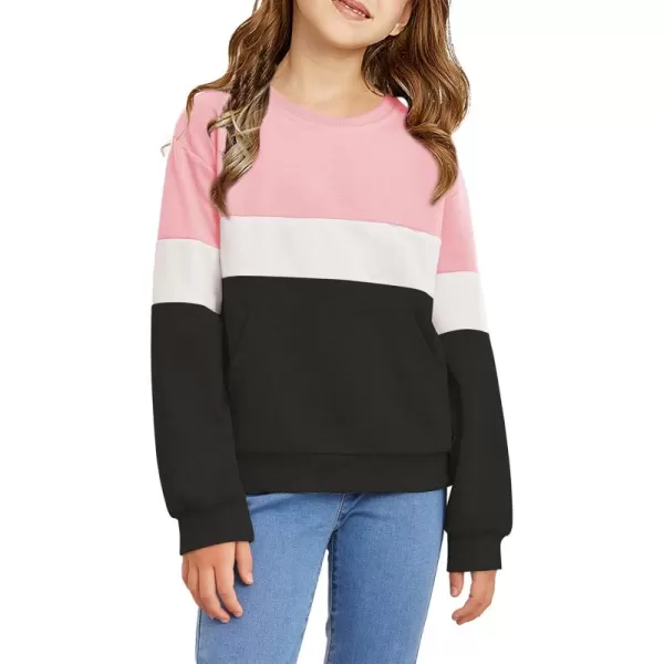 Arshiner Girls Color Block Sweatshirts Tops Kids Crewneck Long Sleeve Lightweight Pullover Hoodies