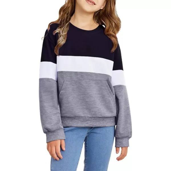 Arshiner Girls Color Block Sweatshirts Tops Kids Crewneck Long Sleeve Lightweight Pullover Hoodies