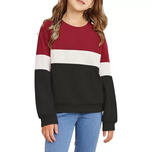 Arshiner Girls Color Block Sweatshirts Tops Kids Crewneck Long Sleeve Lightweight Pullover Hoodies