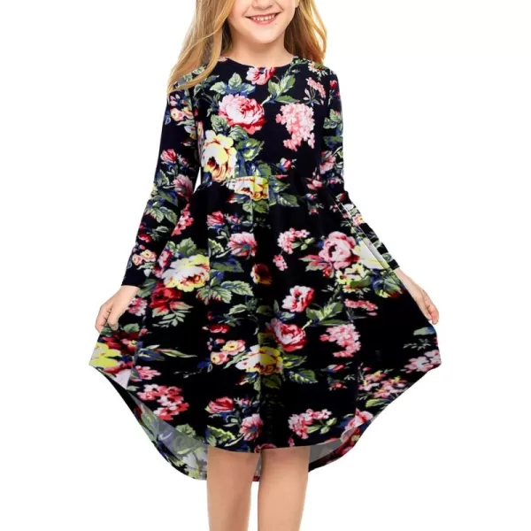 Arshiner Girls Dress Kids Holiday Casual Long Sleeve High Low Swing Midi Dresses