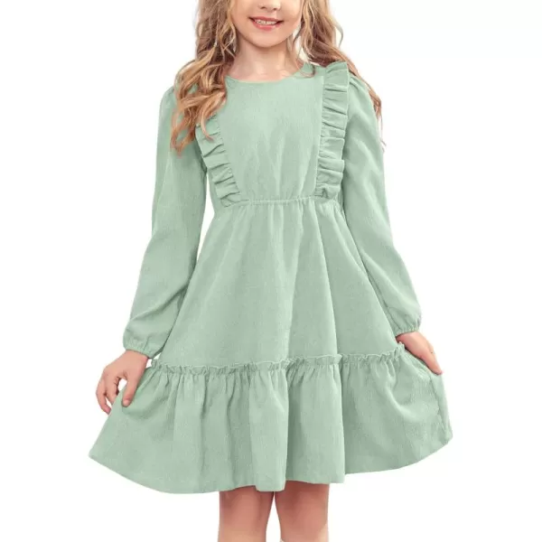 Arshiner Girls Dresses Casual A-line Ruffled Button Long Sleeve Corduroy Swing Dress