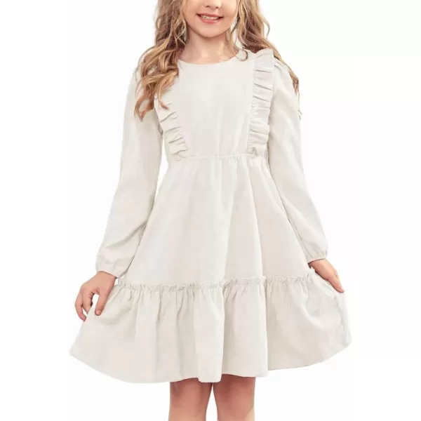 Arshiner Girls Dresses Casual A-line Ruffled Button Long Sleeve Corduroy Swing Dress
