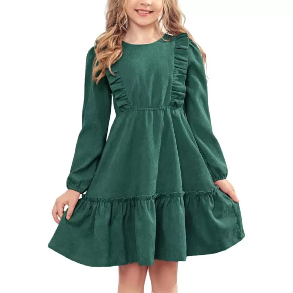 Arshiner Girls Dresses Casual A-line Ruffled Button Long Sleeve Corduroy Swing Dress
