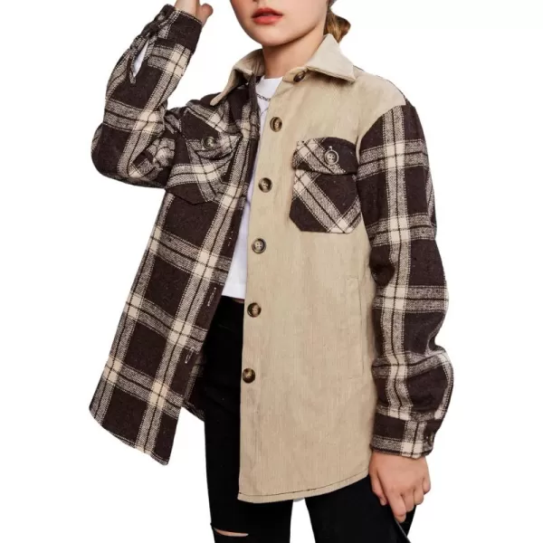 Arshiner Girls Flannel Plaid Jackets Button Down Long Sleeve Shirts Blouses Tops with Pockets Outfits