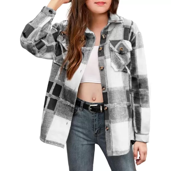 Arshiner Girls Flannel Plaid Jackets Button Down Long Sleeve Shirts Blouses Tops with Pockets Outfits