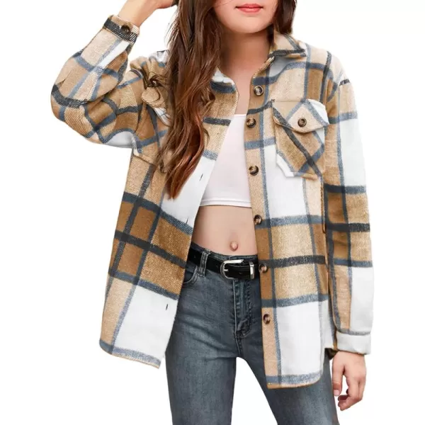 Arshiner Girls Flannel Plaid Jackets Button Down Long Sleeve Shirts Blouses Tops with Pockets Outfits