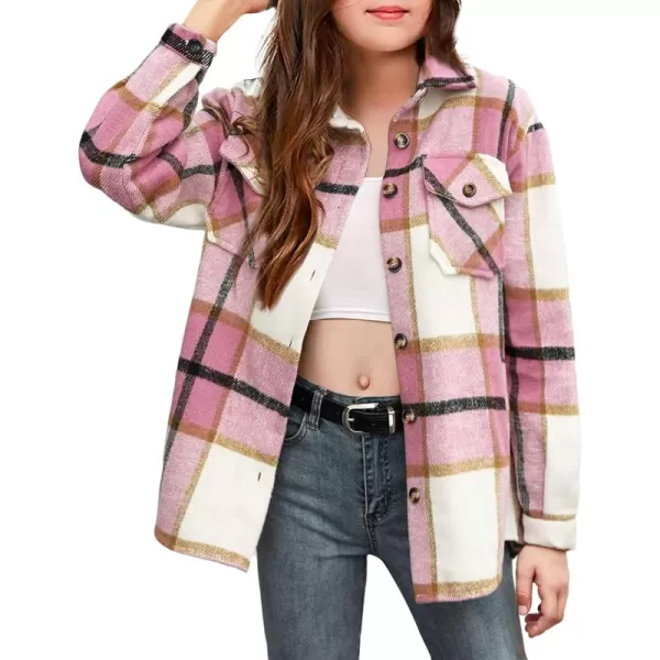 Arshiner Girls Flannel Plaid Jackets Button Down Long Sleeve Shirts Blouses Tops with Pockets Outfits