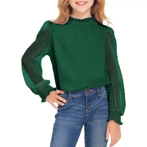 Arshiner Girls Long Sleeve Shirts Chiffon Blouses Swiss Dot Frill Neck Casual Loose Cute Top Tee