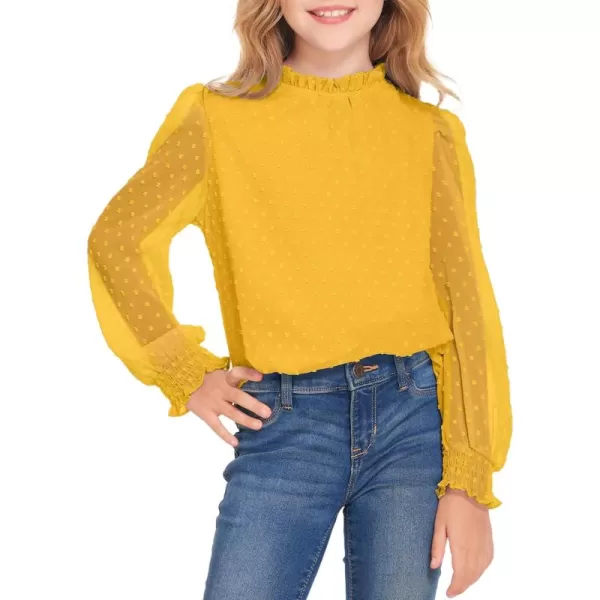 Arshiner Girls Long Sleeve Shirts Chiffon Blouses Swiss Dot Frill Neck Casual Loose Cute Top Tee