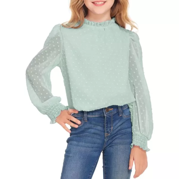 Arshiner Girls Long Sleeve Shirts Chiffon Blouses Swiss Dot Frill Neck Casual Loose Cute Top Tee