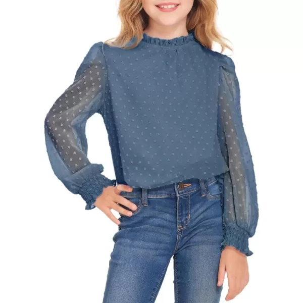 Arshiner Girls Long Sleeve Shirts Chiffon Blouses Swiss Dot Frill Neck Casual Loose Cute Top Tee