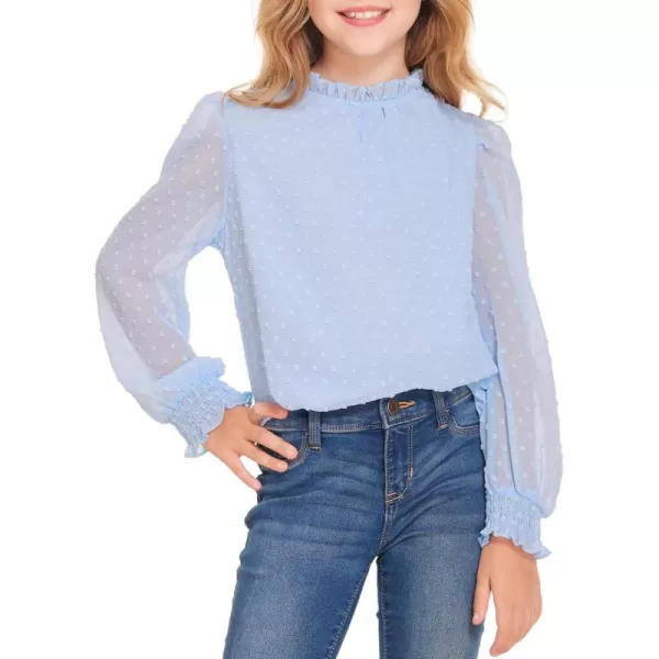 Arshiner Girls Long Sleeve Shirts Chiffon Blouses Swiss Dot Frill Neck Casual Loose Cute Top Tee