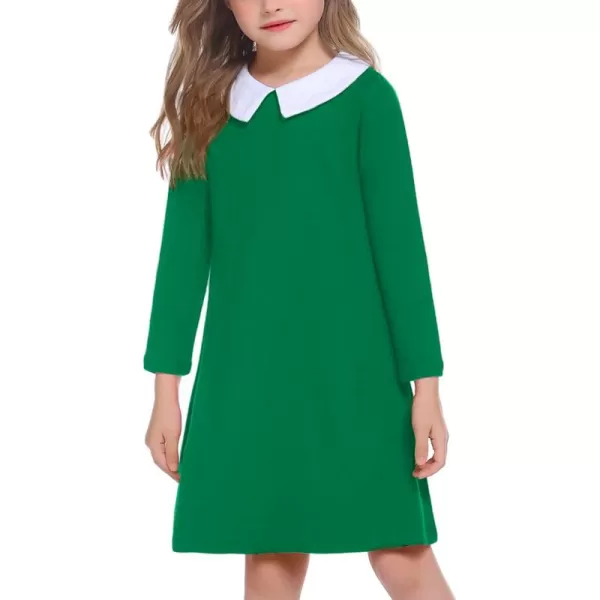 Arshiner Girls Long Sleeve Vintage Peter Pan Collar T-Shirt Dress Age 4-13 Years