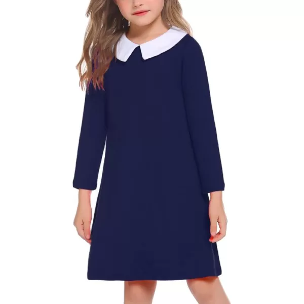Arshiner Girls Long Sleeve Vintage Peter Pan Collar T-Shirt Dress Age 4-13 Years