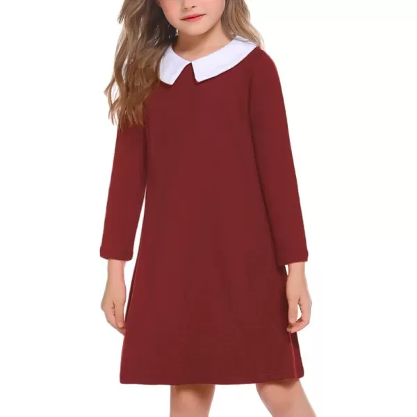 Arshiner Girls Long Sleeve Vintage Peter Pan Collar T-Shirt Dress Age 4-13 Years