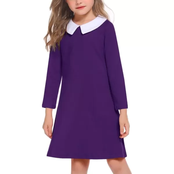 Arshiner Girls Long Sleeve Vintage Peter Pan Collar T-Shirt Dress Age 4-13 Years