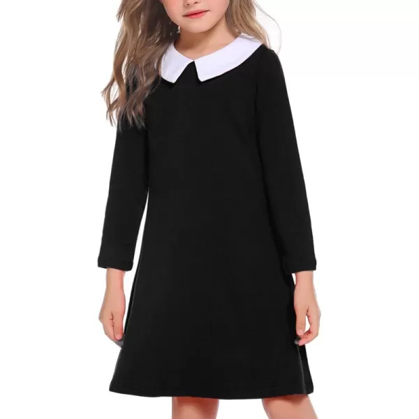 Arshiner Girls Long Sleeve Vintage Peter Pan Collar T-Shirt Dress Age 4-13 Years