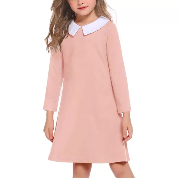 Arshiner Girls Long Sleeve Vintage Peter Pan Collar T-Shirt Dress Age 4-13 Years