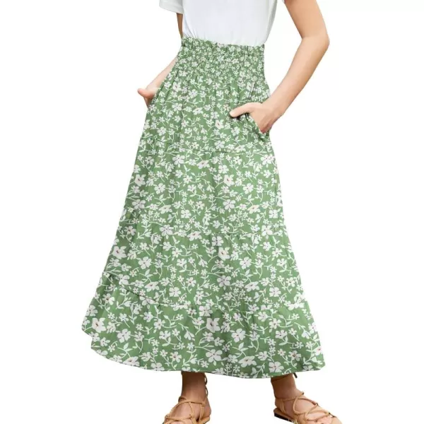 Arshiner Girls Maxi Skirt Summer Linen High Waist Tiered Boho Skirts with Pockets