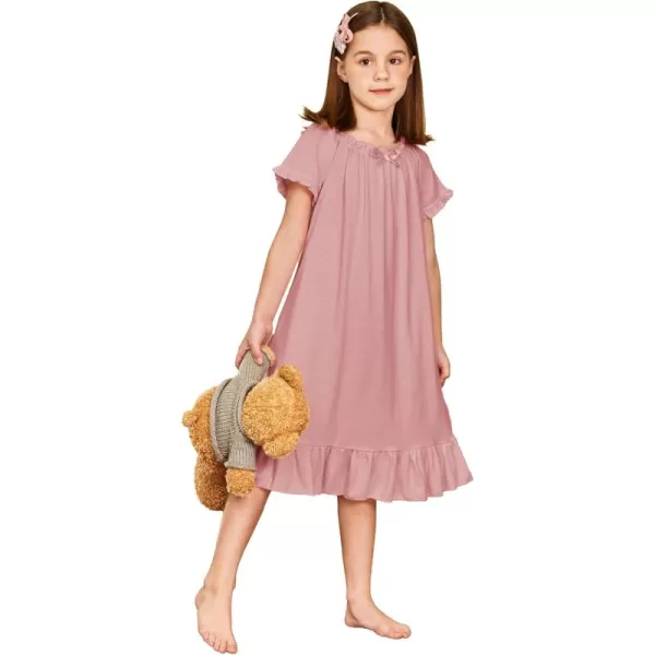 Arshiner Girls Nightgowns Sleepwear Short Sleeve Victorian Pajama Dress Soft Princess Sleepshirt for 3-12 Years Kids