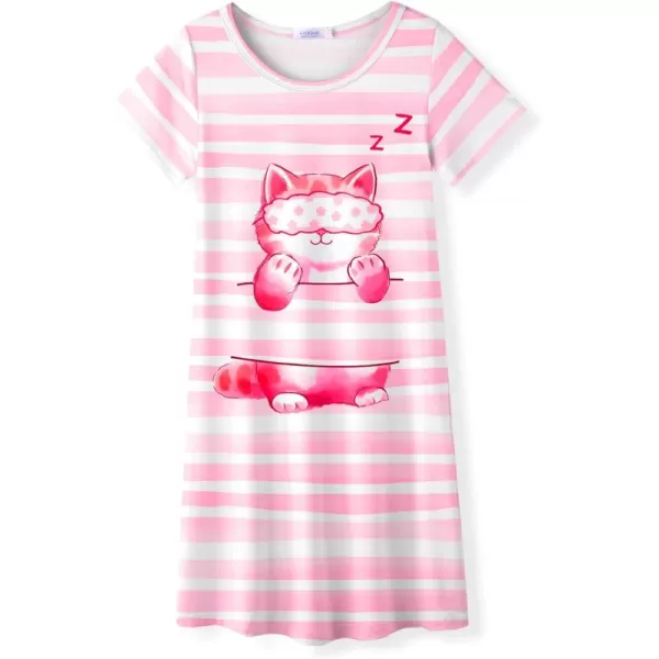 Arshiner Girls Nightgowns Summer Soft Cute Cartoon Print Pajama Sleep Dress for Kids 4-12 Years