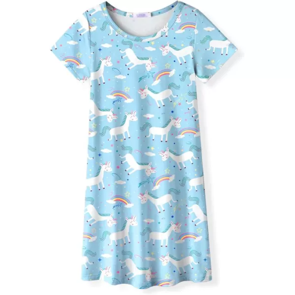 Arshiner Girls Nightgowns Summer Soft Cute Cartoon Print Pajama Sleep Dress for Kids 4-12 Years