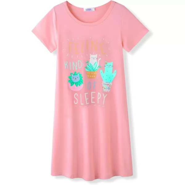 Arshiner Girls Nightgowns Summer Soft Cute Cartoon Print Pajama Sleep Dress for Kids 4-12 Years