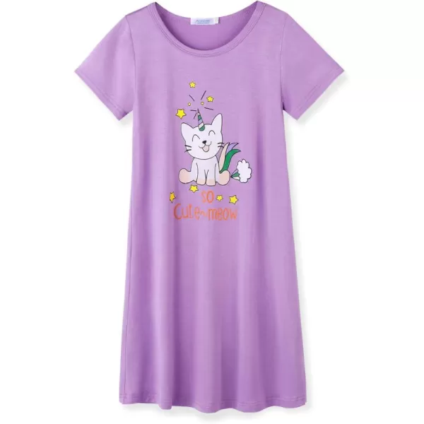 Arshiner Girls Nightgowns Summer Soft Cute Cartoon Print Pajama Sleep Dress for Kids 4-12 Years