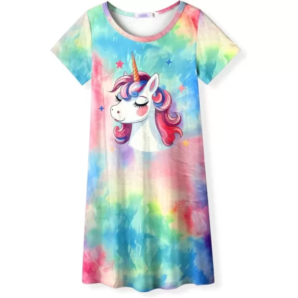 Arshiner Girls Nightgowns Summer Soft Cute Cartoon Print Pajama Sleep Dress for Kids 4-12 Years