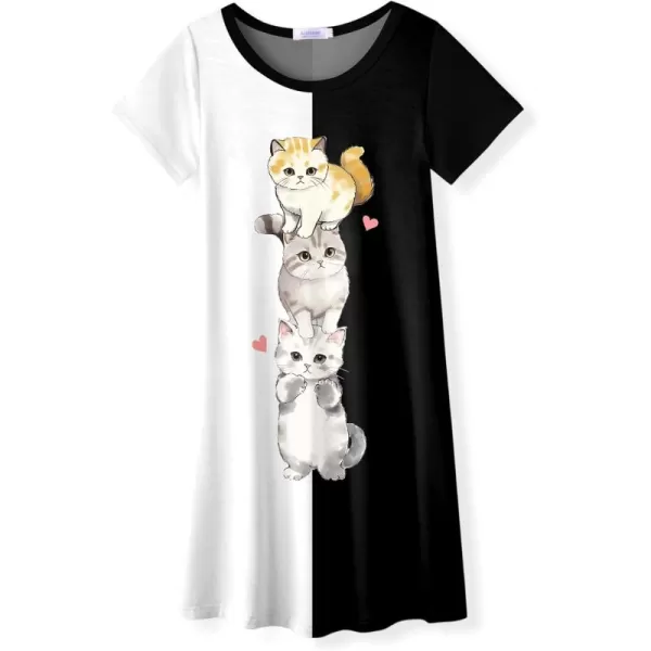 Arshiner Girls Nightgowns Summer Soft Cute Cartoon Print Pajama Sleep Dress for Kids 4-12 Years