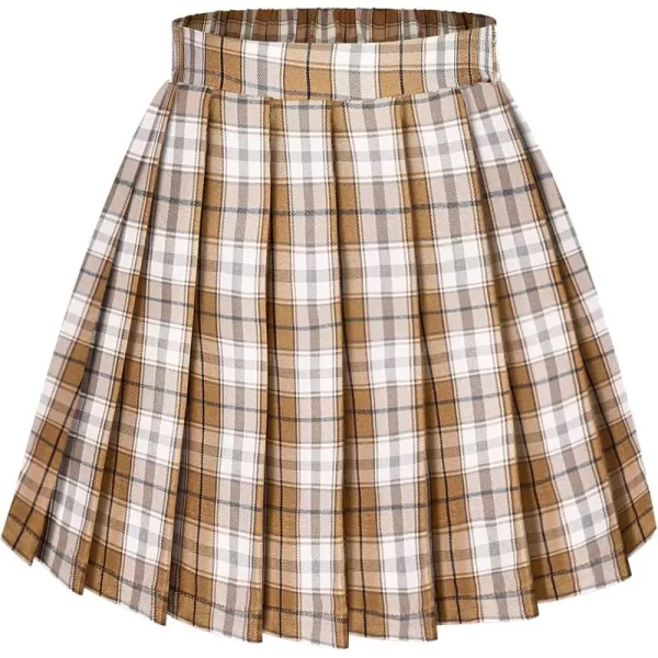 Arshiner Girls Pleated Skirt High Waisted Plaid A-line Skirts with Lining Shorts School Uniform
