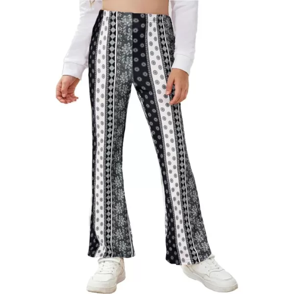 Arshiner Girls Print Flare Leggings Kids Elastic High Waisted Bell Bottoms Yoga Pants with Pockets