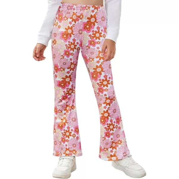 Arshiner Girls Print Flare Leggings Kids Elastic High Waisted Bell Bottoms Yoga Pants with Pockets