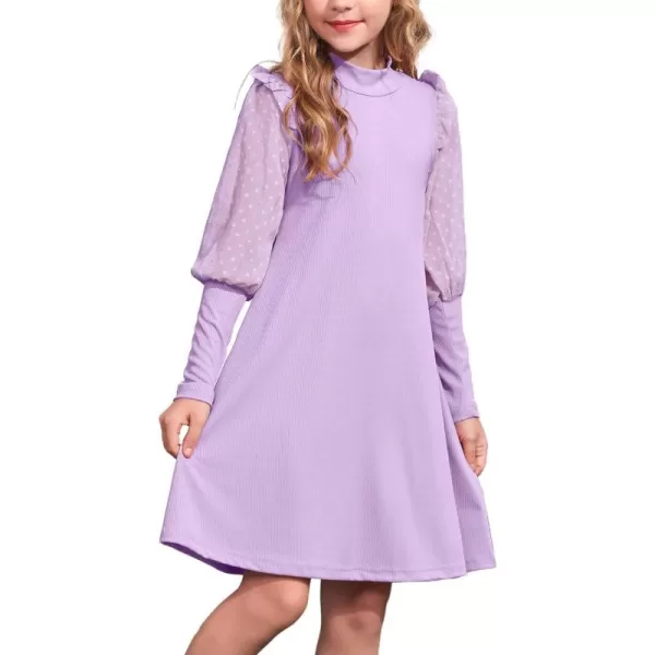 Arshiner Girl's Sheer Contrast Mesh Long Sleeve Stand Collar Casual Vintage Party Dress for 5-13 Years