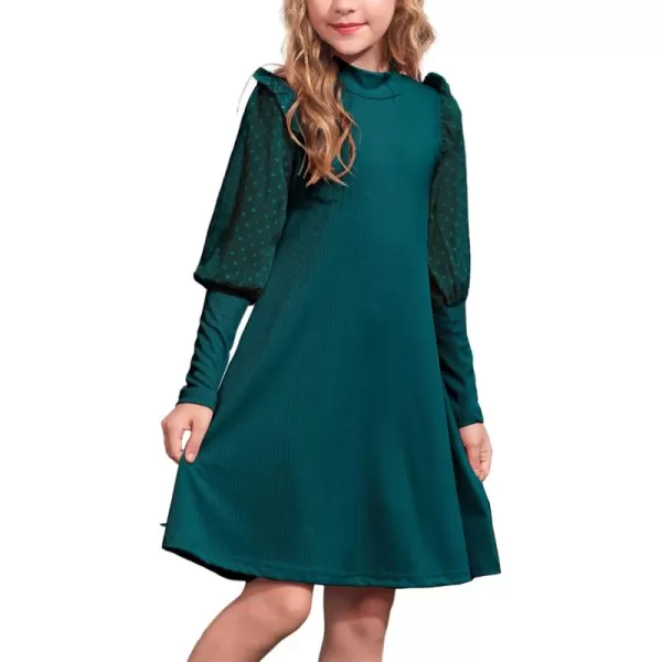 Arshiner Girl's Sheer Contrast Mesh Long Sleeve Stand Collar Casual Vintage Party Dress for 5-13 Years