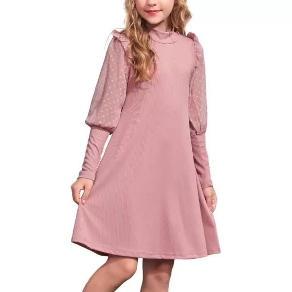 Arshiner Girl's Sheer Contrast Mesh Long Sleeve Stand Collar Casual Vintage Party Dress for 5-13 Years